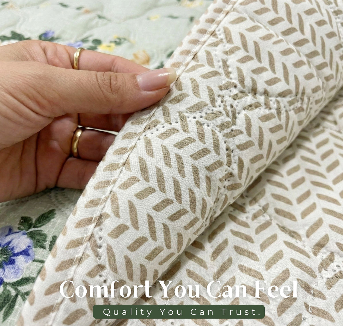 Quilted Reversible Comforter Double Bed Light Green Green