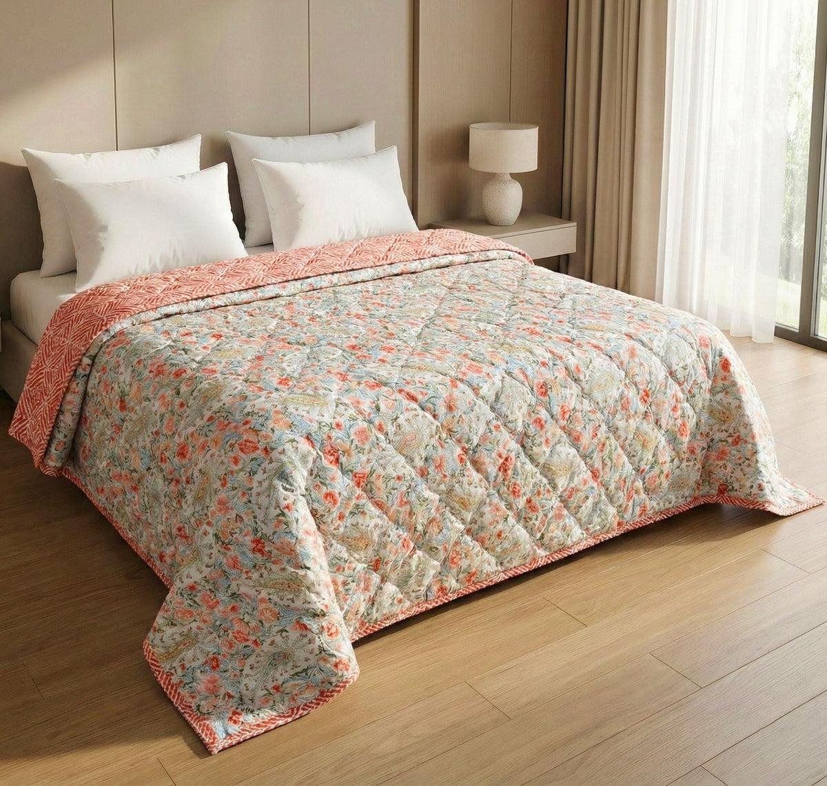 Quilted Reversible Comforter Double Bed Red