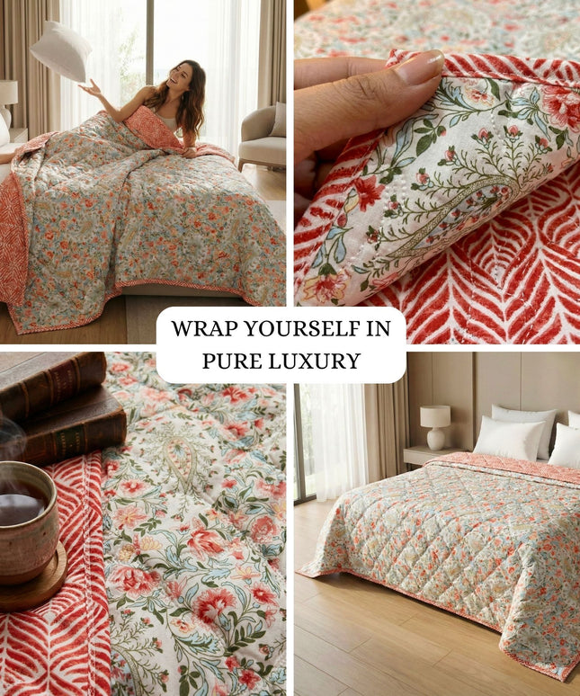 Quilted Reversible Comforter Double Bed Red