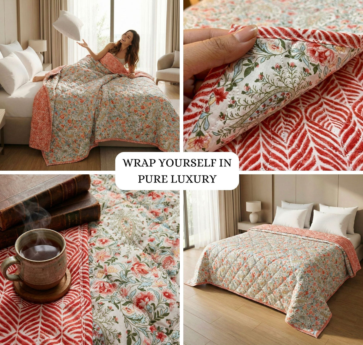 Quilted Reversible Comforter Double Bed Red