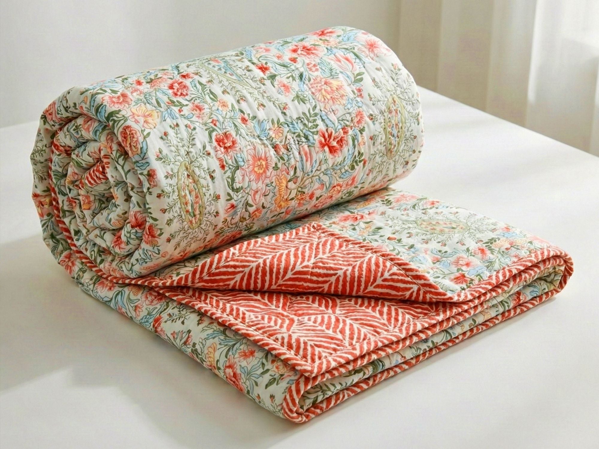 Quilted Reversible Comforter Double Bed Red
