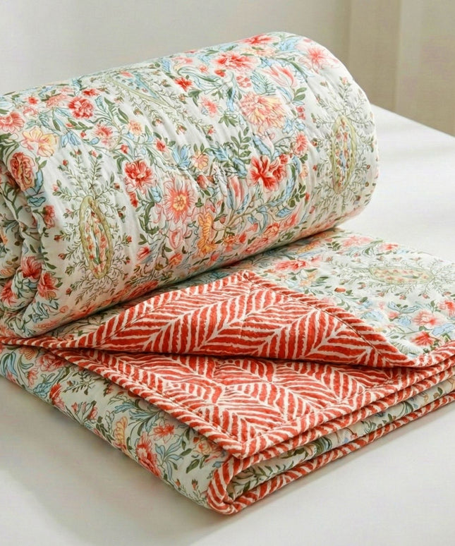 Quilted Reversible Comforter Double Bed Red