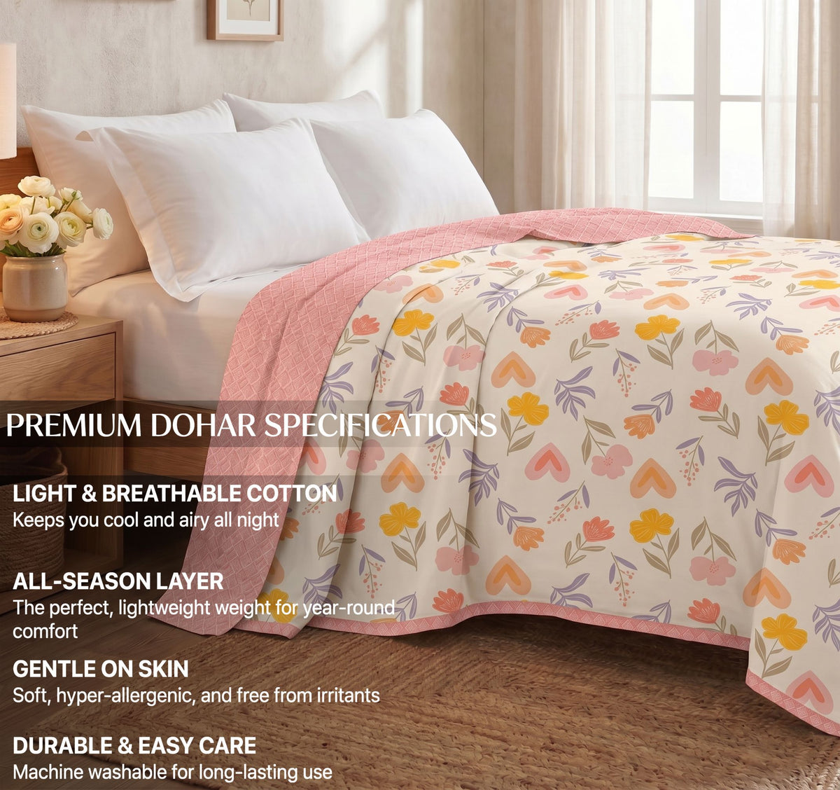 Stella Reversible Dohar Off White Pink