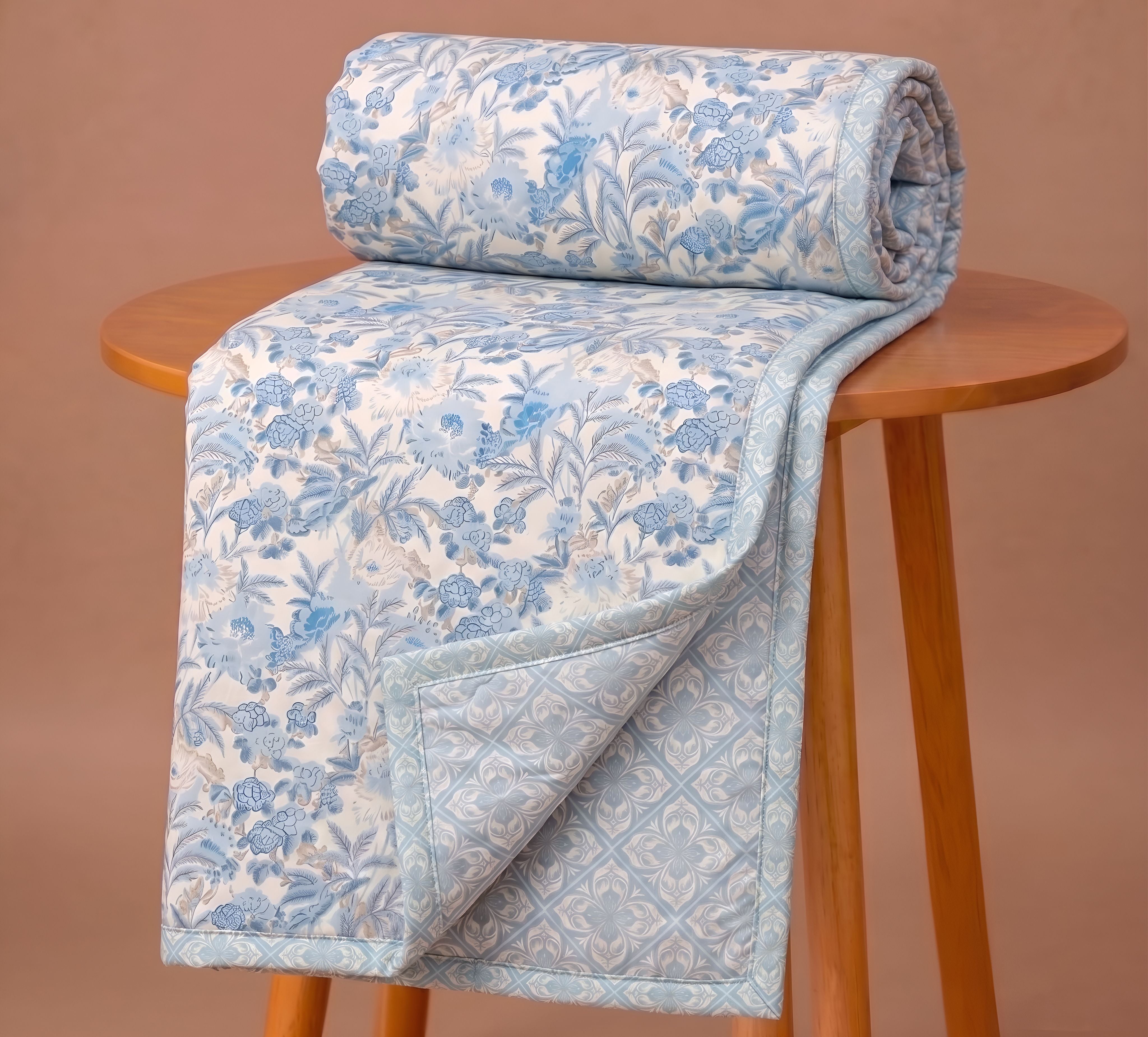 Stella Reversible Dohar Off White Aqua Blue