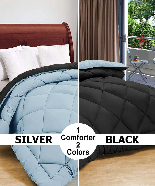 Solid Reversible Comforter Black Grey