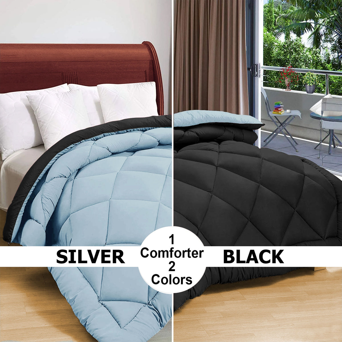 Solid Reversible Comforter Black Grey