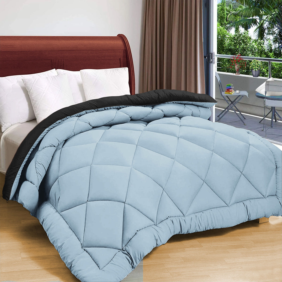 Solid Reversible Comforter Black Grey